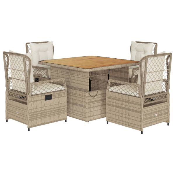 Градински комплект с възглавници, 5 части, бежов полиратан
