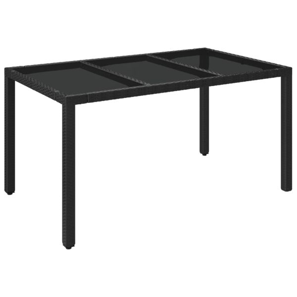 Градинска маса със стъклен плот черен 150x90x75 см полиратан