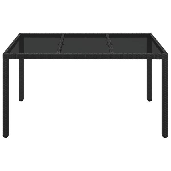 Градинска маса със стъклен плот черен 150x90x75 см полиратан
