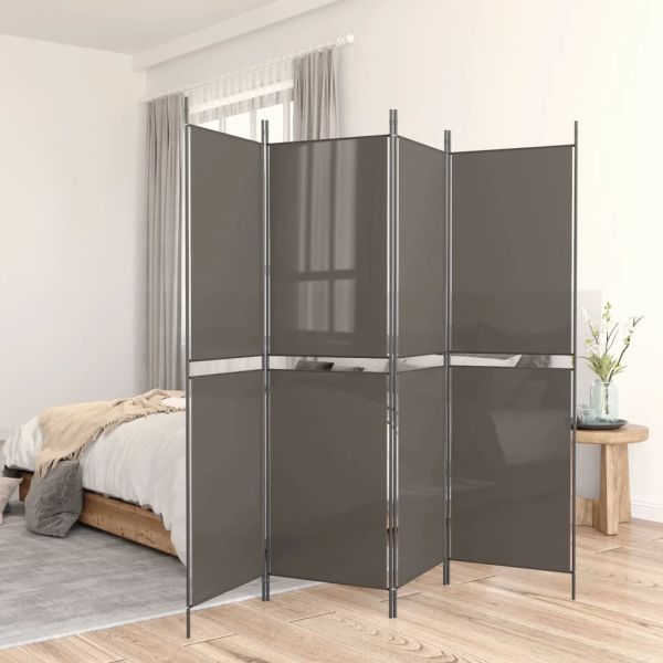 Параван за стая, 5 панела, антрацит, 250x220 cм, текстил