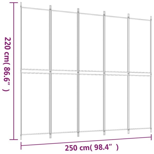Параван за стая, 5 панела, антрацит, 250x220 cм, текстил