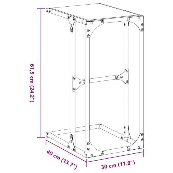 Помощна маса с черно стъкло 40x30x61,5 см стомана