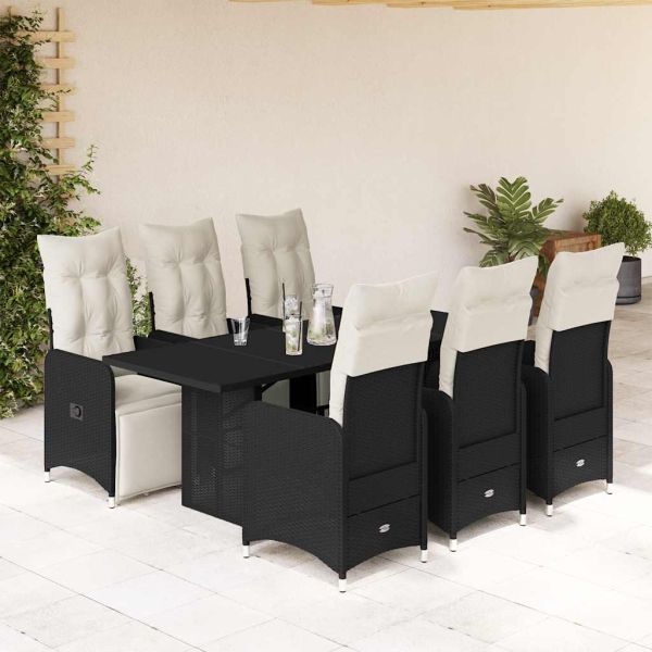 Градински бистро комплект с възглавници 5 части черен полиратан