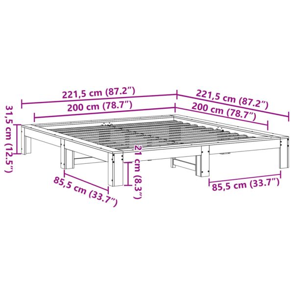 Рамка за легло без матрак 200x200 см масивна чамова дървесина