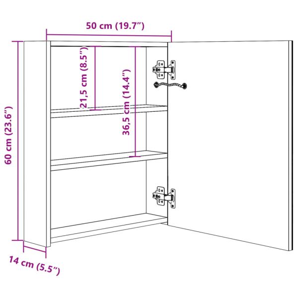 LED шкаф с огледало за баня, бяло и дъб, 50x14x60 см