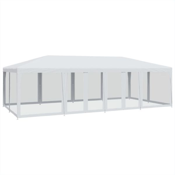 Парти палатка с 12 мрежести странични стени, бели, 8x4 м, HDPE
