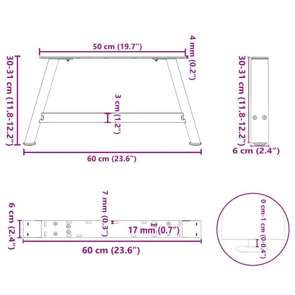 Крака за масичка за кафе, А-образни, 2 бр., черни, 60 x (30-31) см, стомана