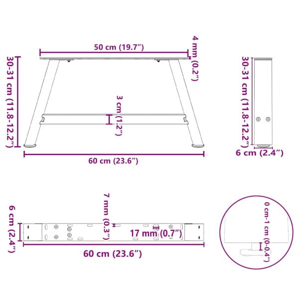 Крака за масичка за кафе, А-образни, 2 бр., антрацит, 60x(30-31) см, стомана