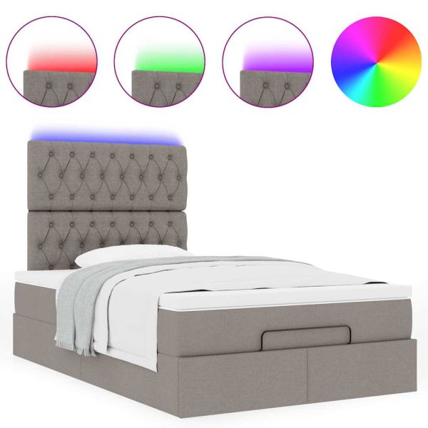 Османска легло с матрак и LED, таупе, 120x190 см, плат