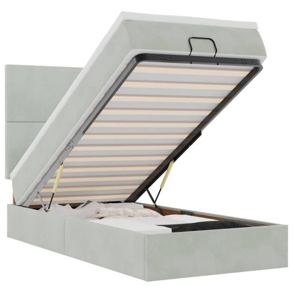 Османска легло с матраци и LED, светлосиво, 90x190 см, кадифе