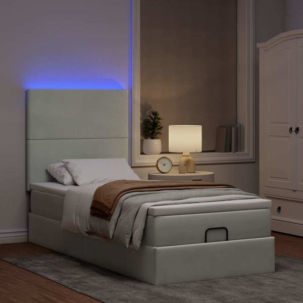 Османска легло с матраци и LED, светлосиво, 90x190 см, кадифе
