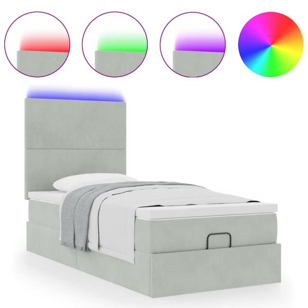 Османска легло с матраци и LED, светлосиво, 90x190 см, кадифе