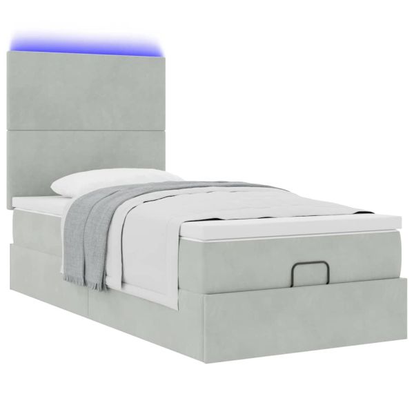 Османска легло с матраци и LED, светлосиво, 90x190 см, кадифе