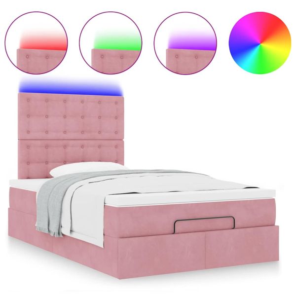 Османска легло с матраци и LED, розово, 120x190 см, кадифе
