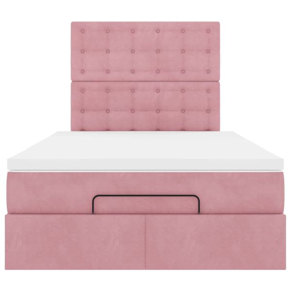 Османска легло с матраци и LED, розово, 120x190 см, кадифе