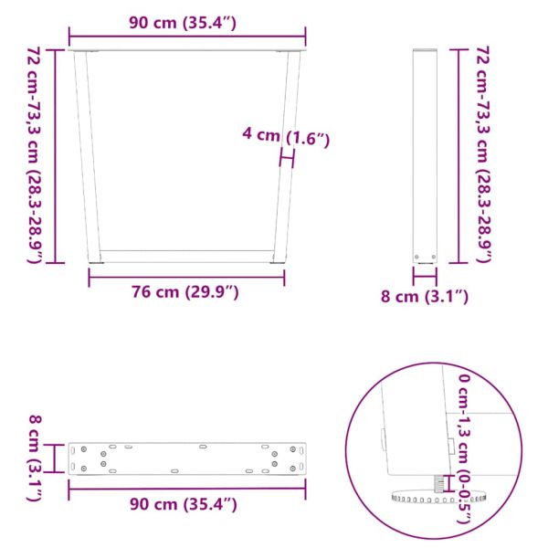 Крака за трапезна маса, V-образни, 2 бр., антрацит, 90x(72-73,3) см, стомана