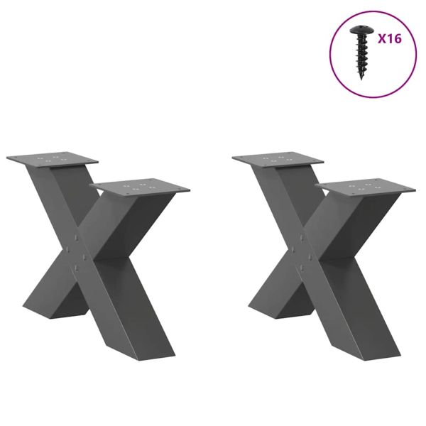 Крака за масичка за кафе, X-образни, 2 бр., антрацит, 50x(30-31) см, стомана