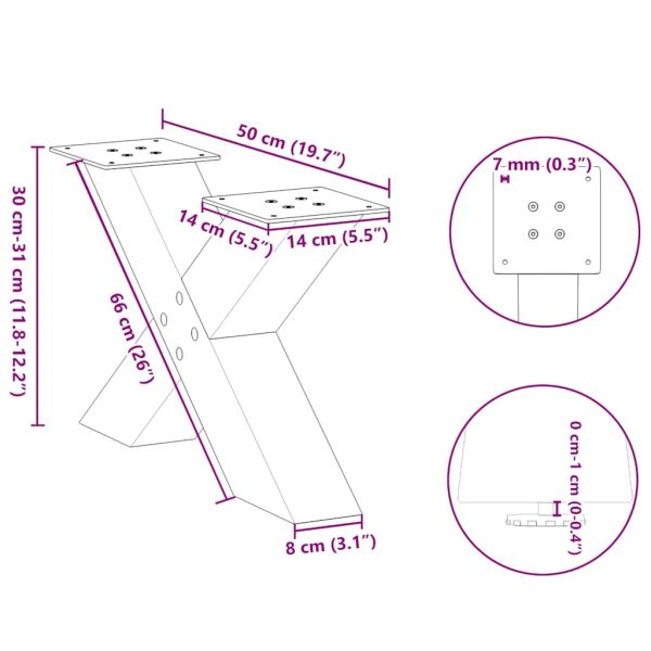 Крака за масичка за кафе, X-образни, 2 бр., антрацит, 50x(30-31) см, стомана