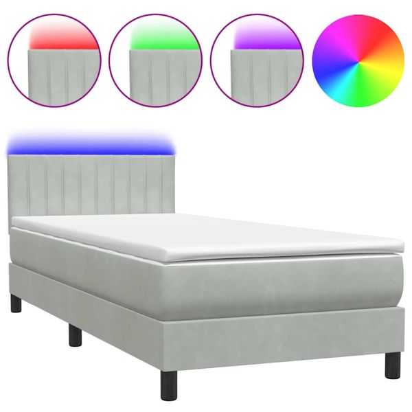 Боксспринг легло с матрак и LED, светлосиво, 80x210 см, кадифе