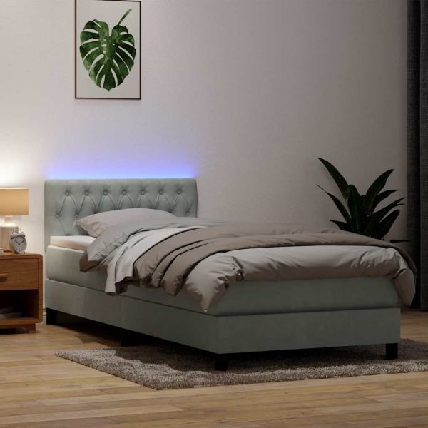 Боксспринг легло с матрак и LED, светлосиво, 80x210 см, кадифе
