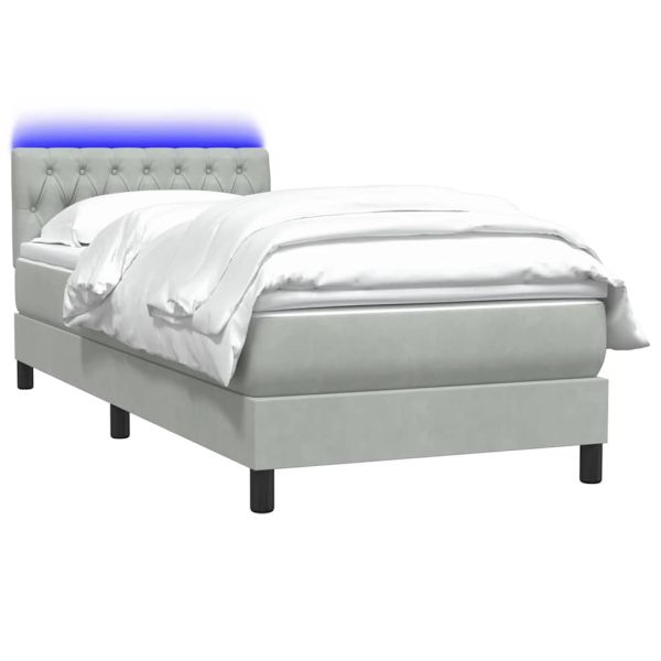 Боксспринг легло с матрак и LED, светлосиво, 80x210 см, кадифе