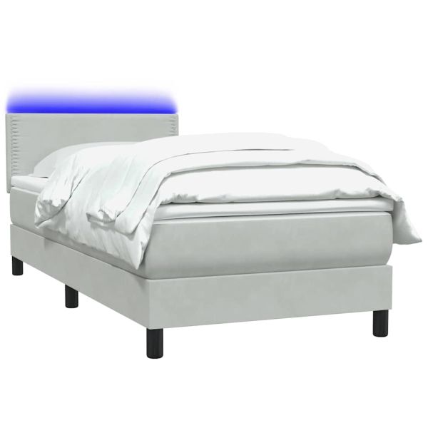 Боксспринг легло с матрак и LED, светлосиво, 80x210 см, кадифе