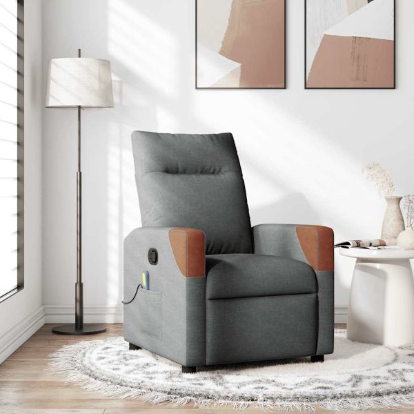 Масажен фотьойл с регулируема облегалка, тъмносив, плат
