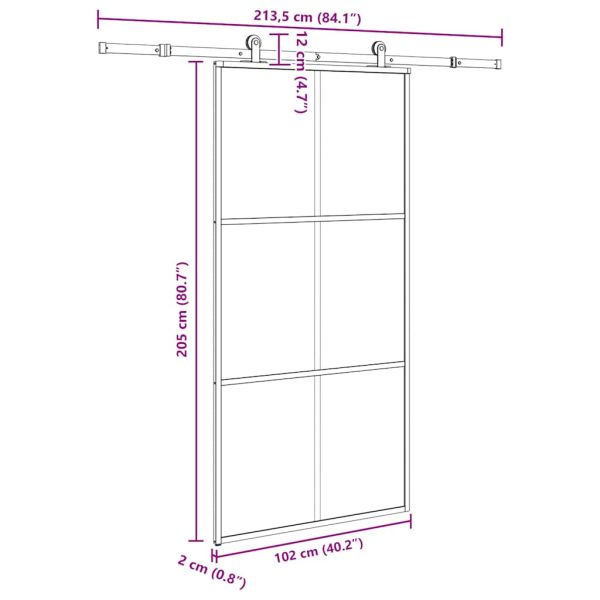 Плъзгаща се врата с механизъм 102x205 см ESG стъкло и алуминий