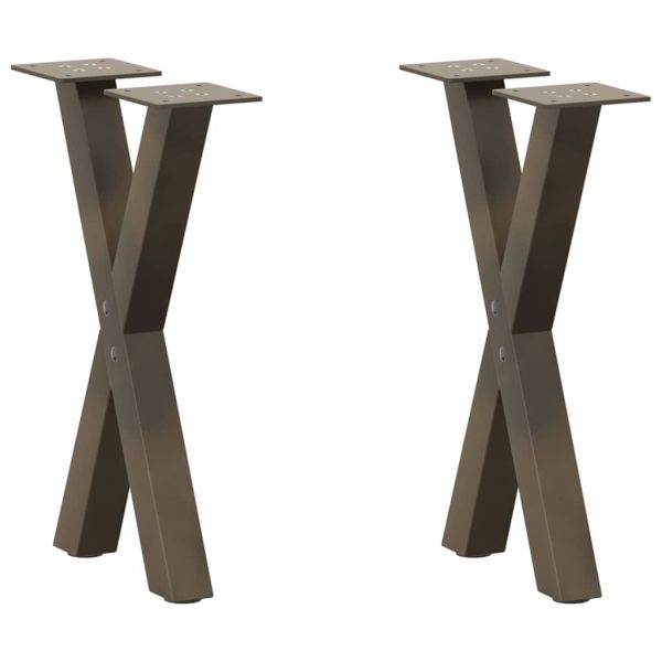 Крака за масичка за кафе, X-образни, 2 бр., естествена стомана, 38 x (42-43) см, стомана