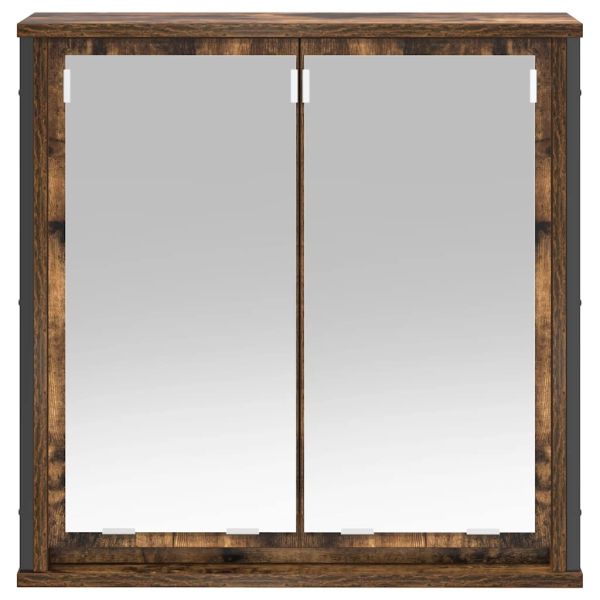 Стенен шкаф за баня с огледало опушен дъб 60x21x60 cm