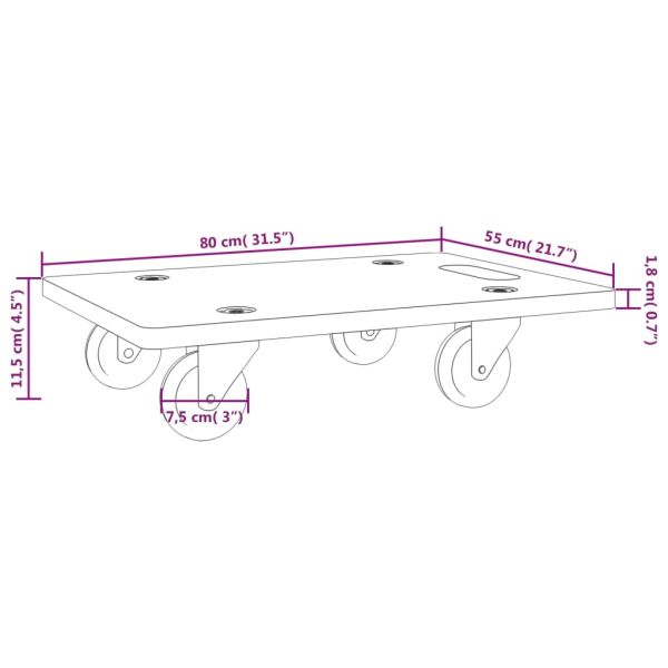 Транспортни колички 2 бр правоъгълни 80x55x11,5 см 250 кг