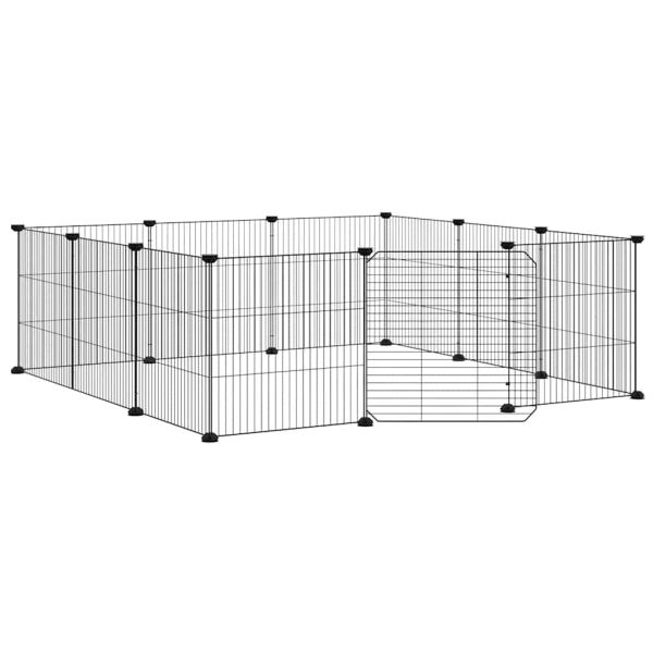 Клетка за домашни любимци с 12 панела и врата, черна, 105x105x35 см, стомана