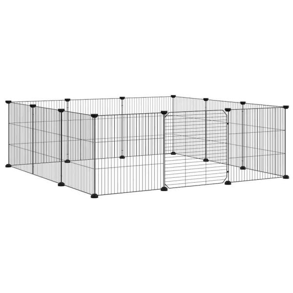Клетка за домашни любимци с 12 панела и врата, черна, 105x105x35 см, стомана