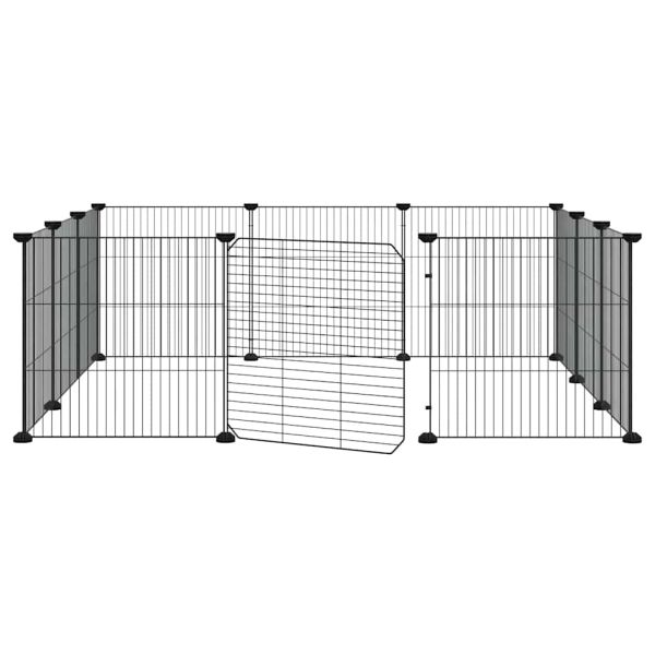 Клетка за домашни любимци с 12 панела и врата, черна, 105x105x35 см, стомана