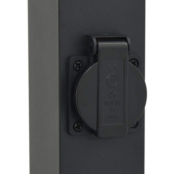 Осветителни стълбове с контакт, 3 бр., 80 см, черни, IP44