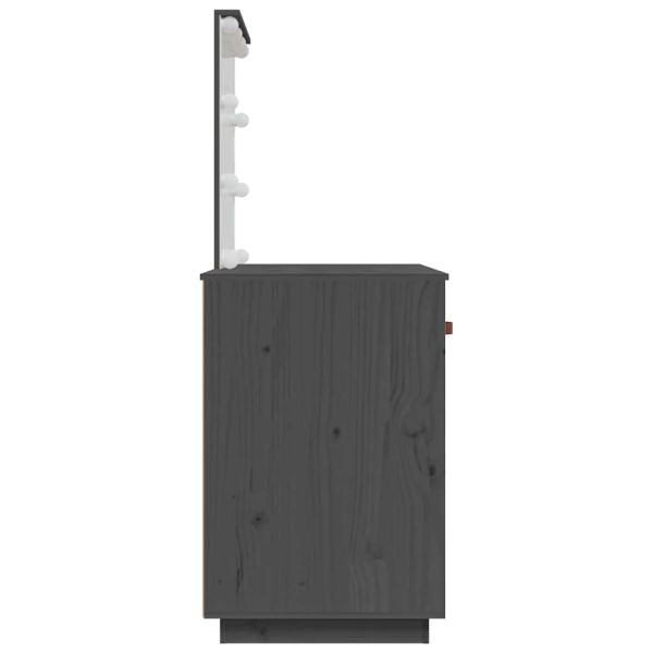 Тоалетка с LED, сива, 95x50x133,5 см, борово дърво масив