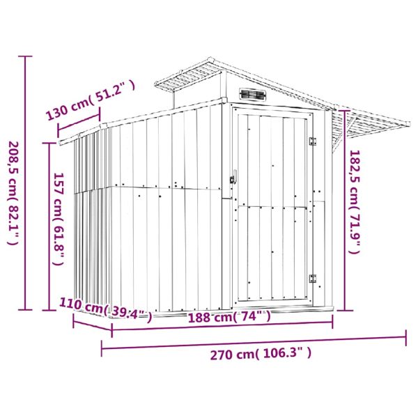 Градинска барака антрацит 270x130x208,5 см поцинкована стомана