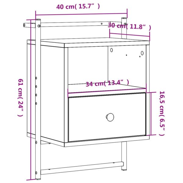Нощно шкафче стенно 2 бр опушен дъб 40x30x61 см инженерно дърво