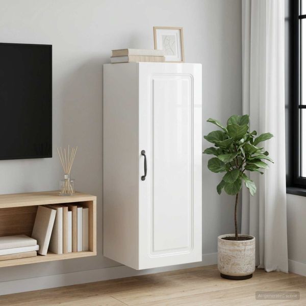 Стенно шкафче Бял гланц 33 x 34,5 x 90 см Инженерна дървесина