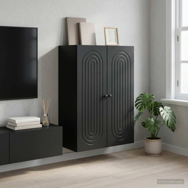 Стенно шкафче Черно 66 x 34,5 x 90 см Инженерна дървесина