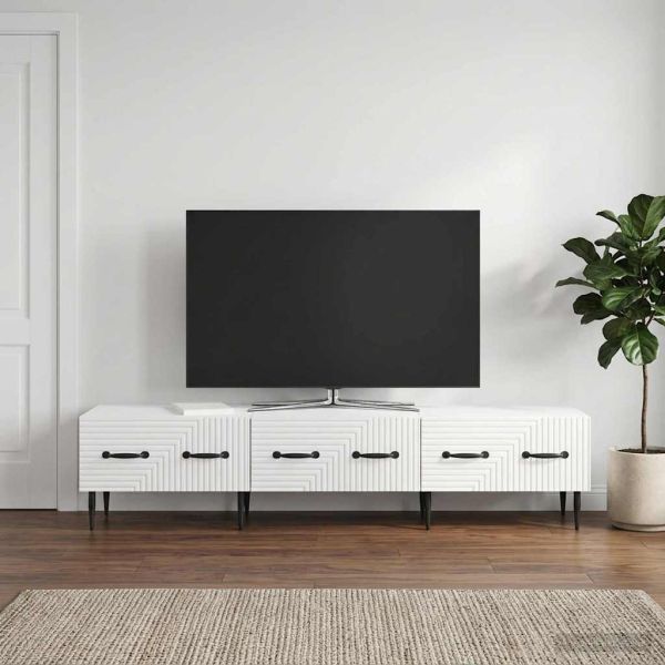 ТВ шкаф Бял гланц 147 x 34,5 x 30 см Инженерна дървесина