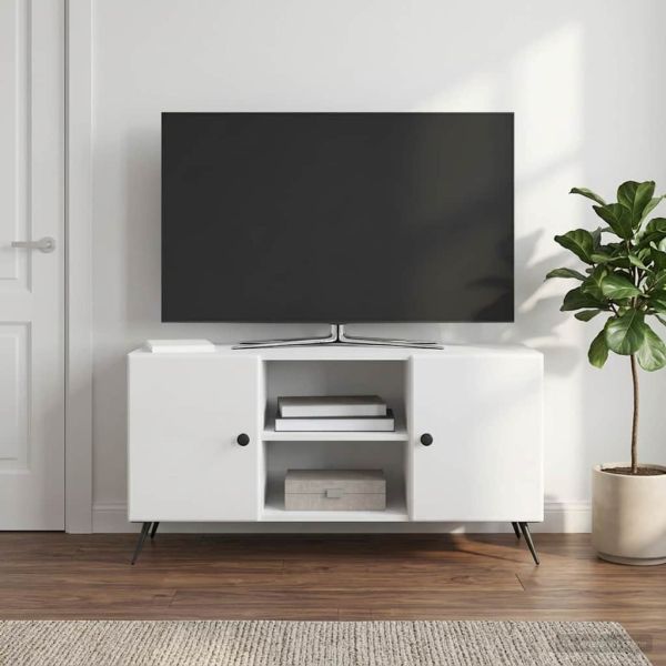 ТВ шкаф Бял гланц 102 x 34,5 x 50 см Инженерна дървесина
