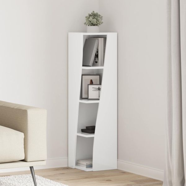 Ъглов шкаф Лъскаво бяло 27,5x27x102см Инженерно дърво