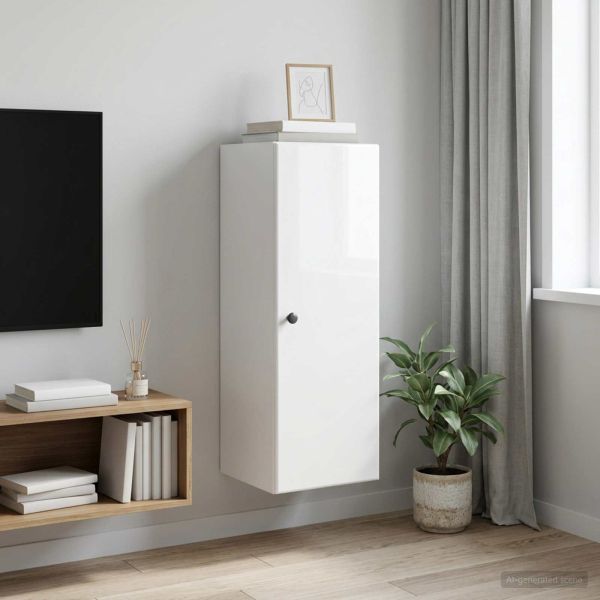 Стенно шкафче Бял гланц 33 x 34,5 x 90 см Инженерна дървесина