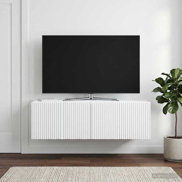 Стенно монтиран ТВ шкаф Монтиране на стена Бяло 98 x 31 x 30 см