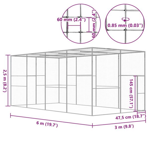 Клетка за котки 6x3x2,5 м поцинкована стомана