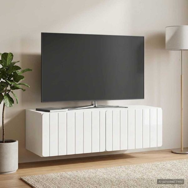 Стенно монтиран ТВ шкаф 98 x 41 x 30 см Бял гланц
