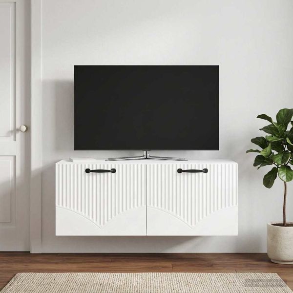 Стенно монтиран ТВ шкаф Бял гланц 78,5 x 31 x 30 см