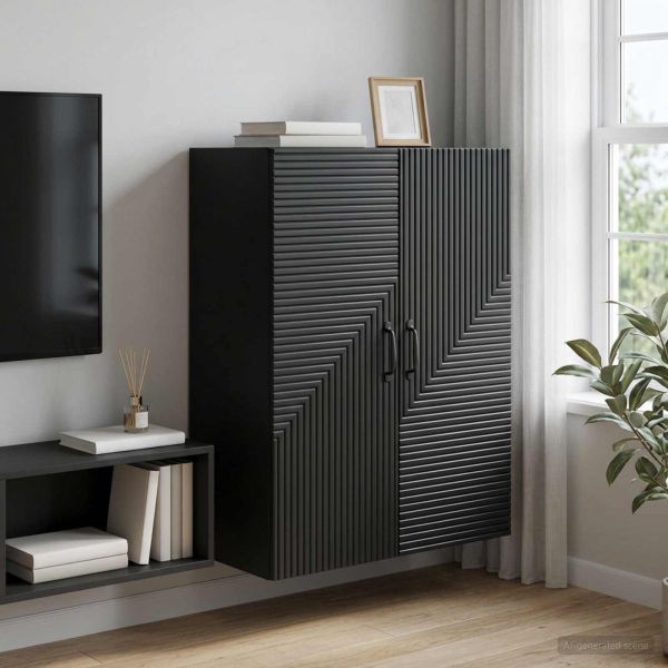 Стенно шкафче Черно 66 x 34,5 x 90 см Инженерна дървесина