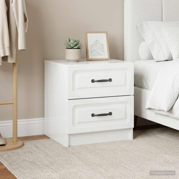 Нощен шкаф с чекмедже 2 pcs Бял гланц 43 x 34,5 x 44,5 см
